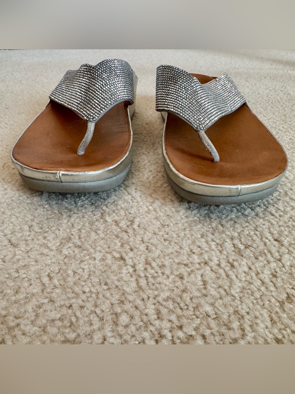 Silver Crystal Rhinestone Metallic FitFlop Platform Sandals Flip Flops Comfy 9 - Picture 3 of 8
